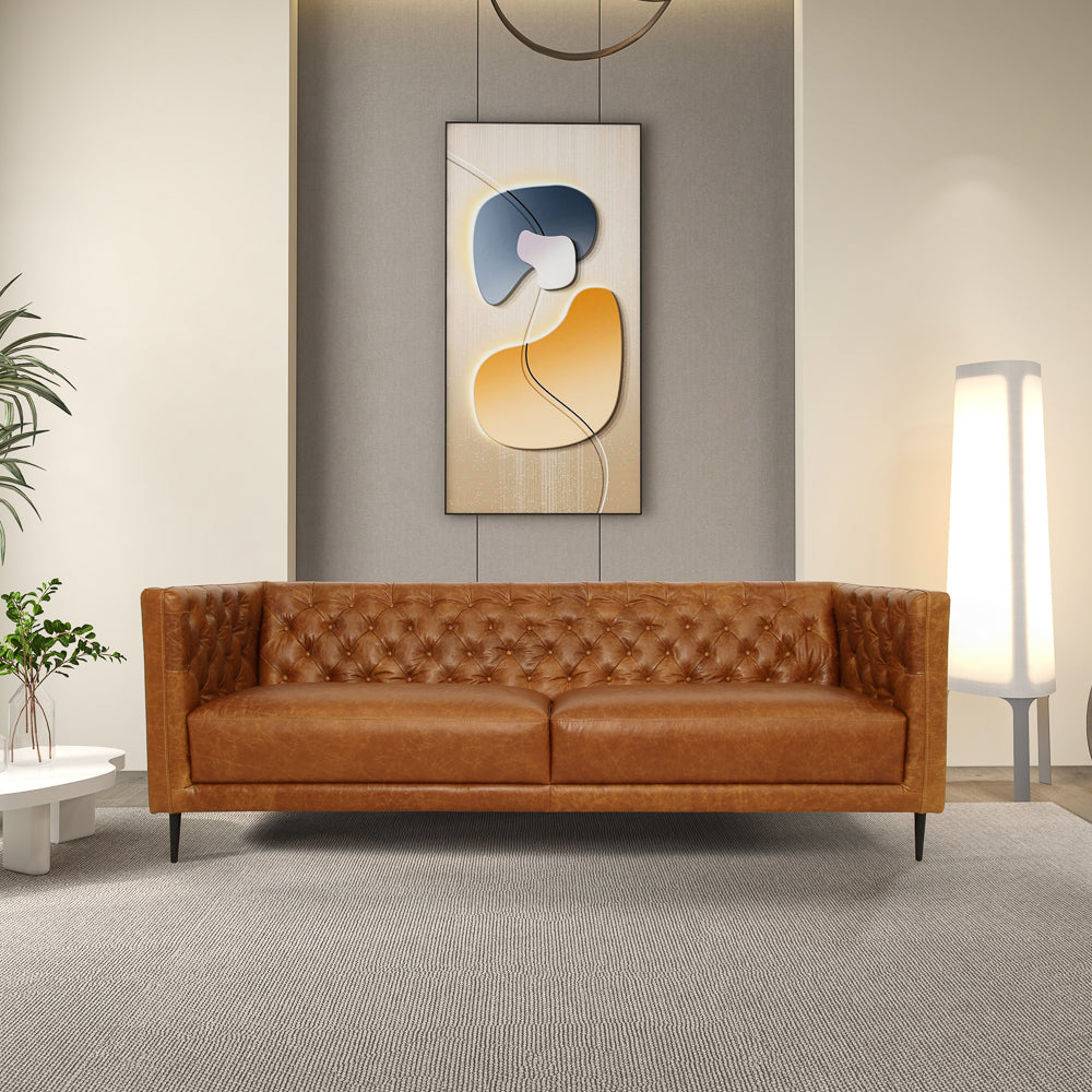 Rowland Waxy Cognac Leather Sofa - MidinMod