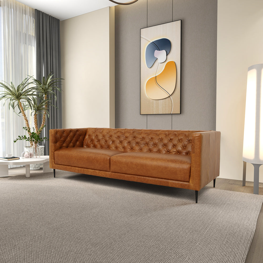 Rowland Waxy Cognac Leather Sofa - MidinMod