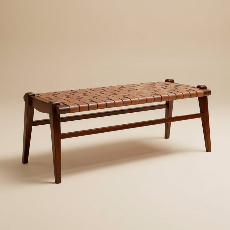 Salazar Mid-Century Modern Tan Leather Hand-Crafted Bench | MidinMod