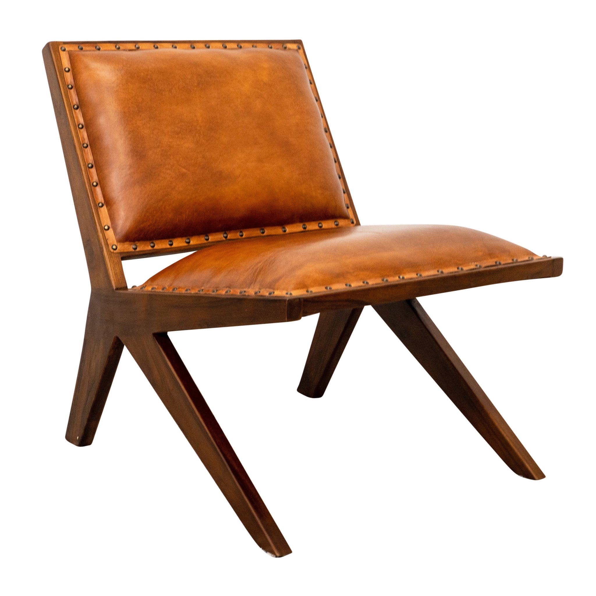 Samaloni Antique Tan Leather Lounge Chair - MidinMod