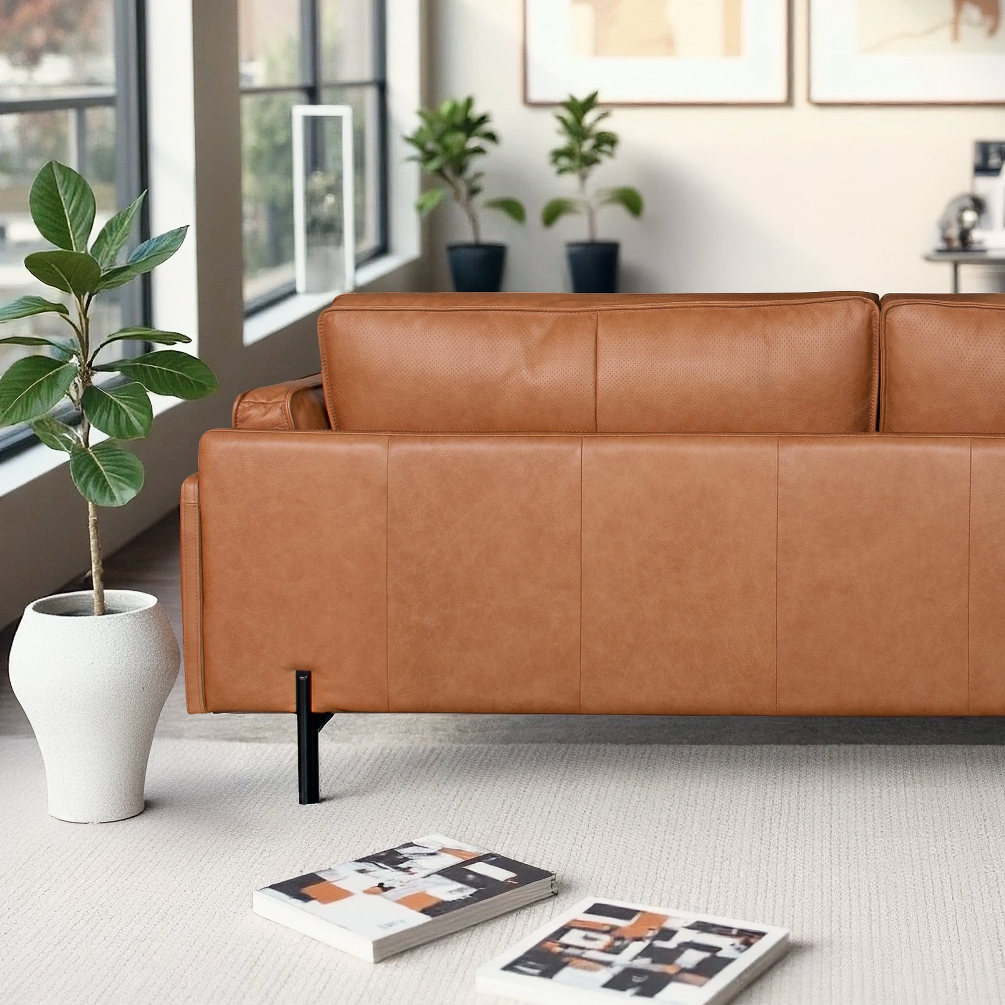 Savana Mid-Century Modern Cognac Leather Sofa - MidinMod