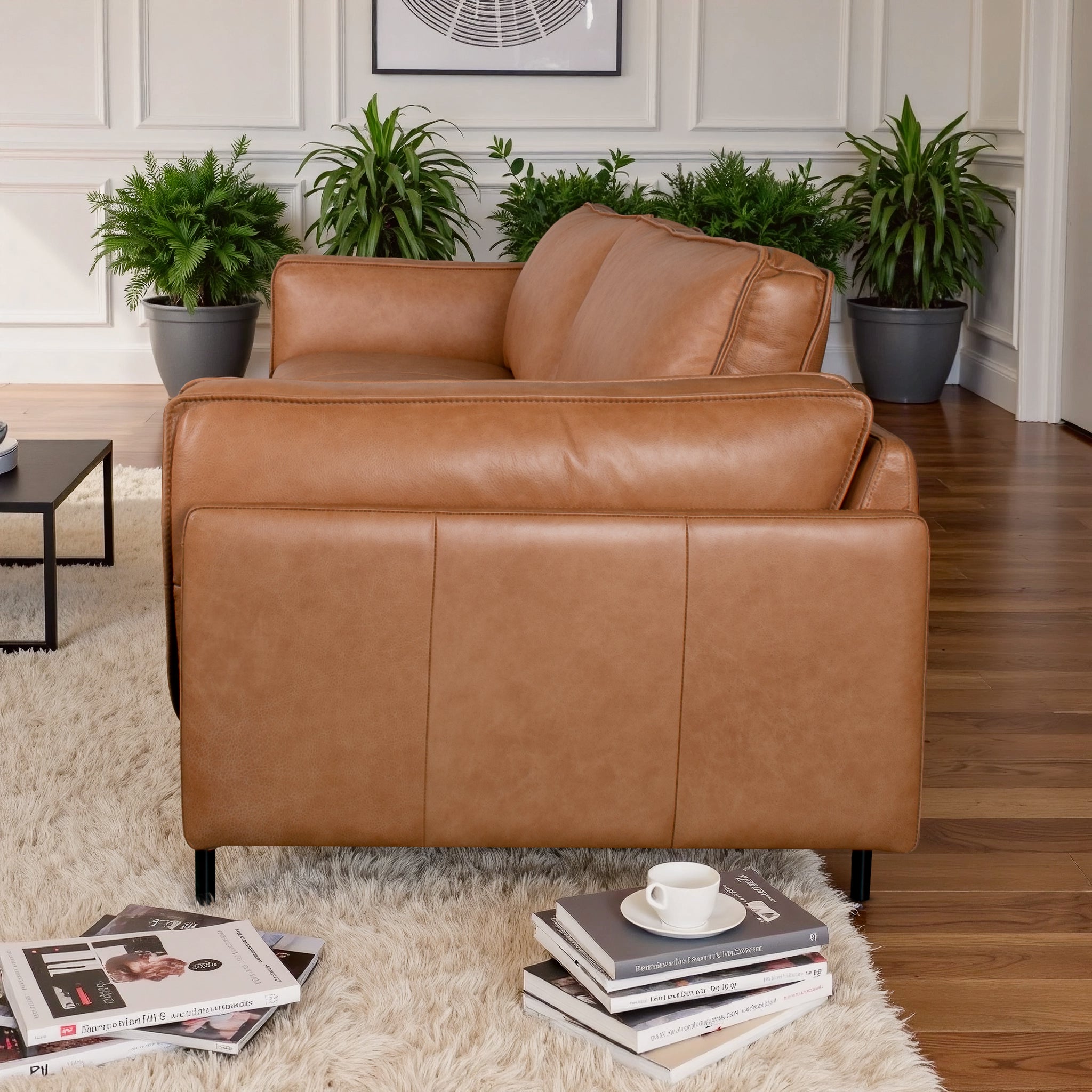 Savana Mid-Century Modern Cognac Leather Sofa - MidinMod