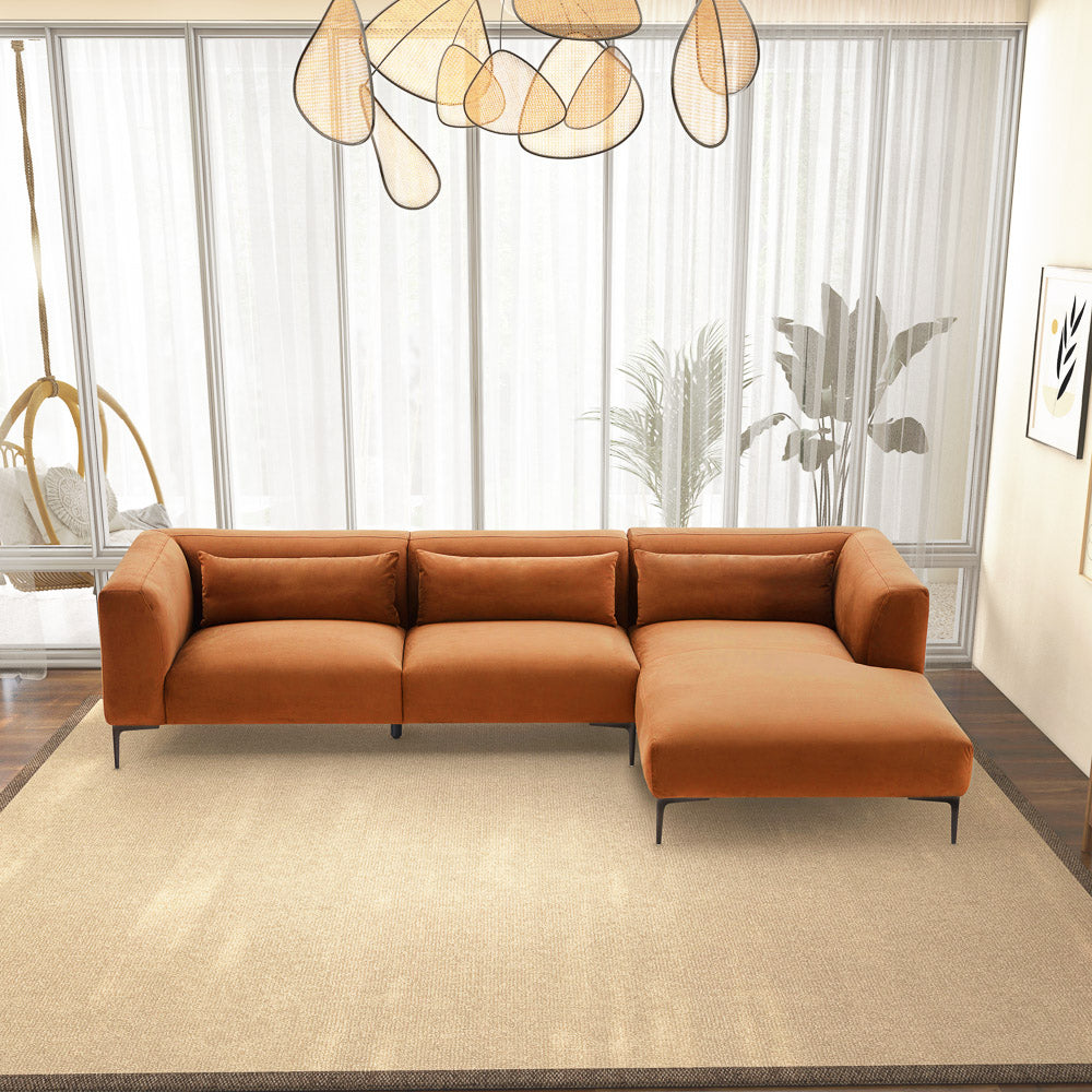 Savoy Burnt Orange Velvet L Shaped Right Sectional Sofa - MidinMod