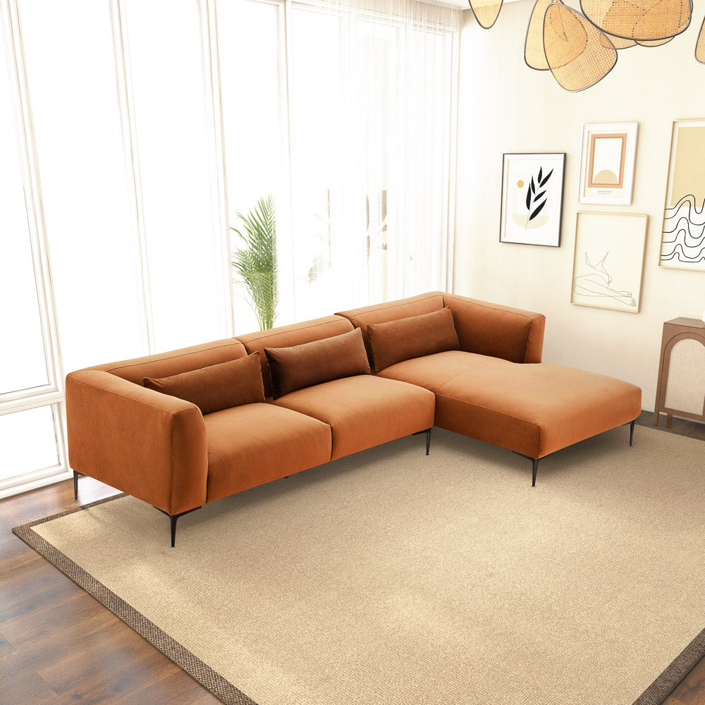 Savoy Burnt Orange Velvet L Shaped Right Sectional Sofa - MidinMod