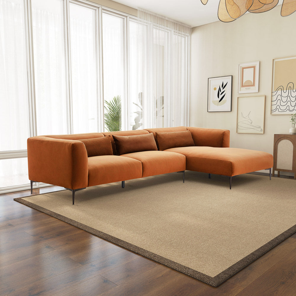 Savoy Burnt Orange Velvet L Shaped Right Sectional Sofa - MidinMod