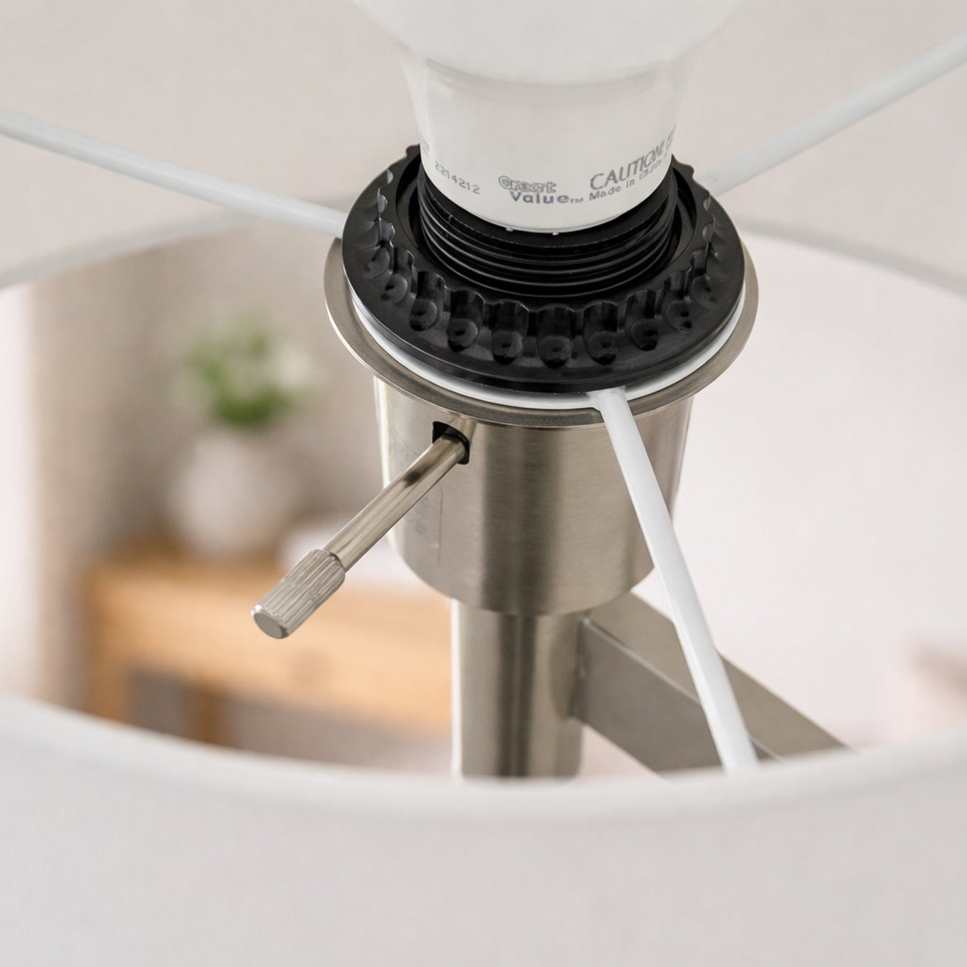 Serene Brushed Nickel Floor Lamp with White Fabric Shade and Rotary Switch | MidinMod