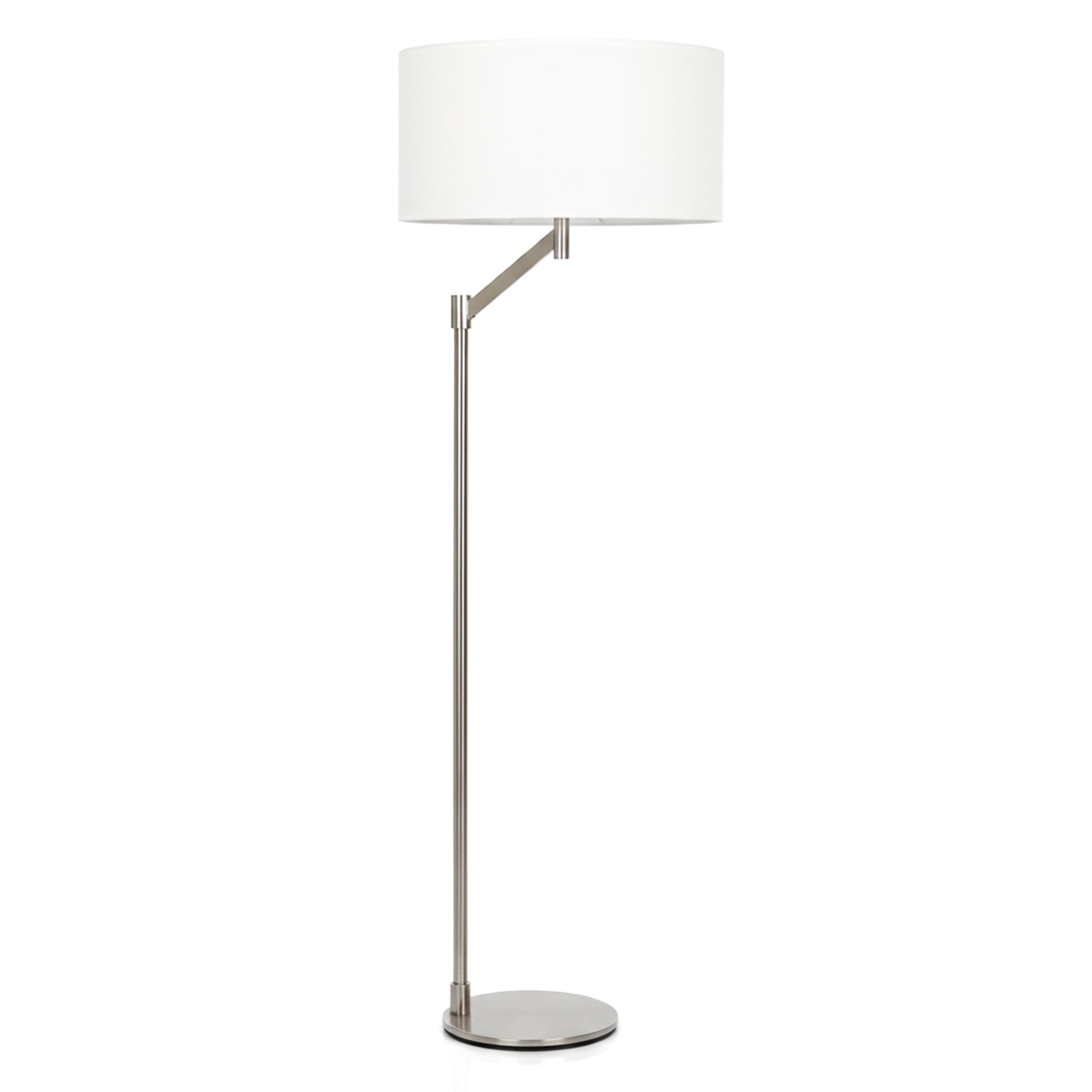 Serene Brushed Nickel Floor Lamp with White Fabric Shade and Rotary Switch | MidinMod