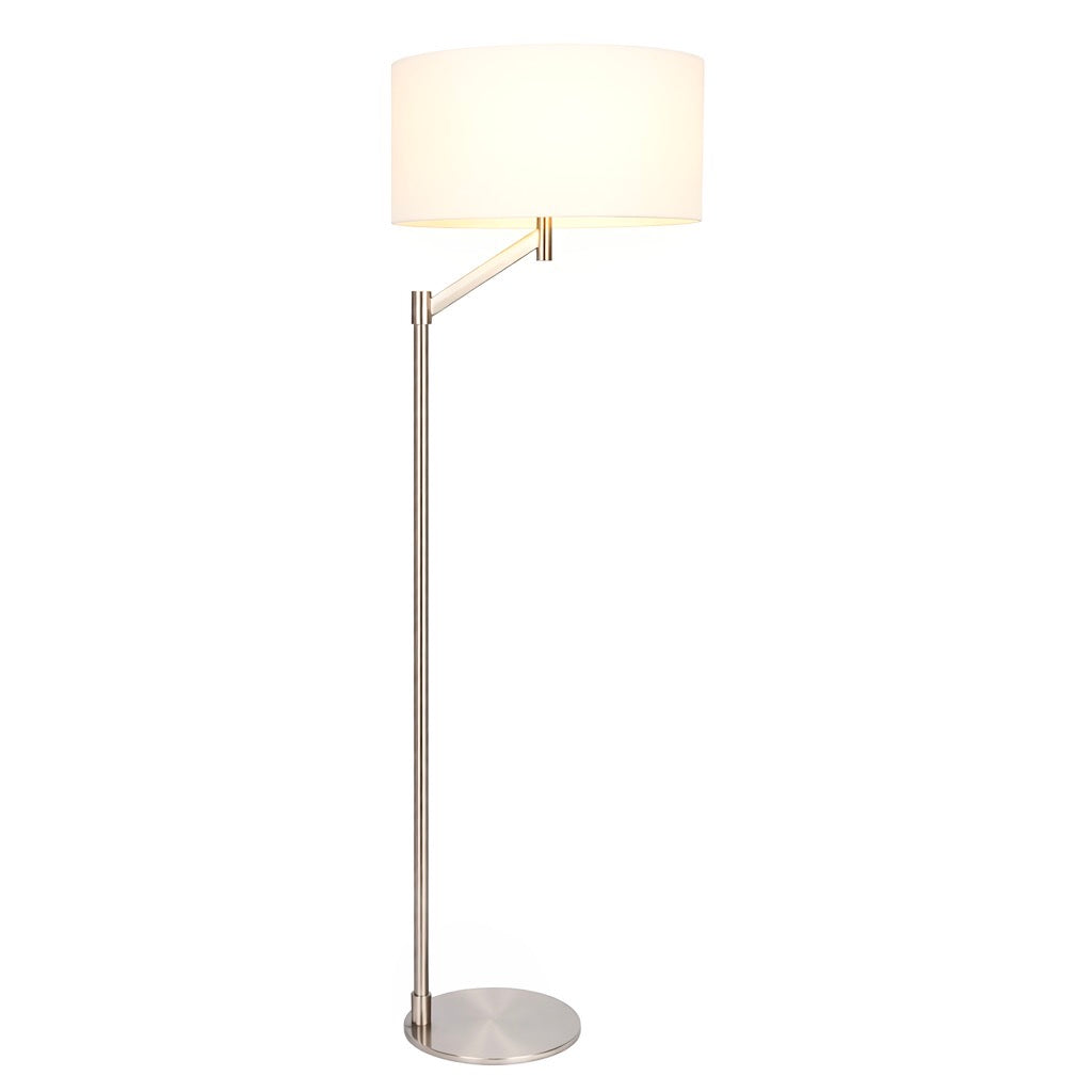 Serene Brushed Nickel Floor Lamp with White Fabric Shade and Rotary Switch | MidinMod