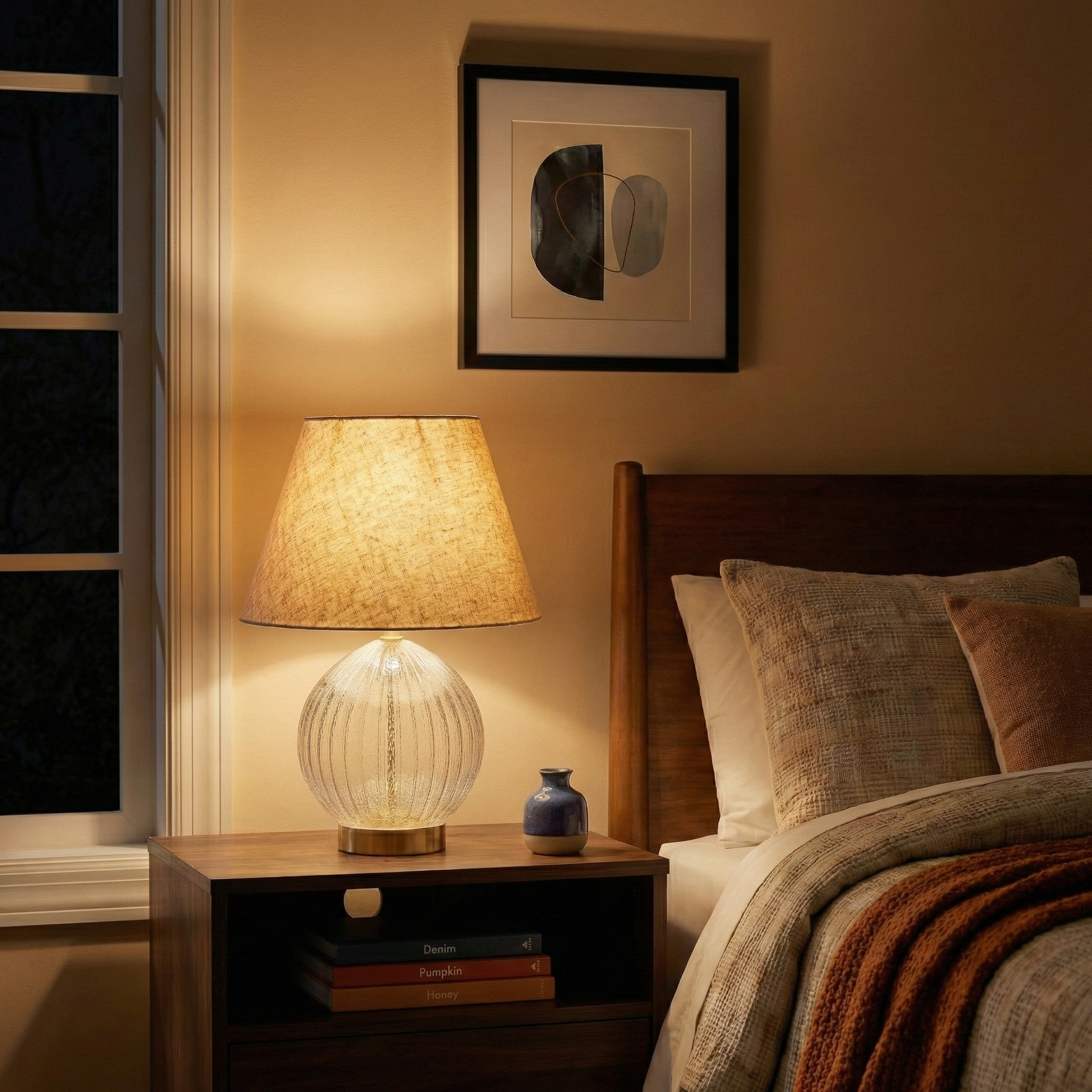 Serenity Round Ribbed Glass Table Lamp with Large Linen Shade | MidinMod