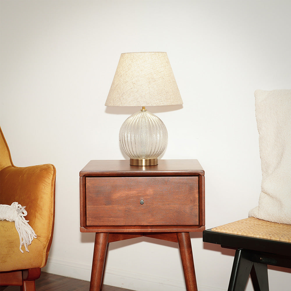 Serenity Round Ribbed Glass Lamp Base Clear Table Lamp Large Linen Shade