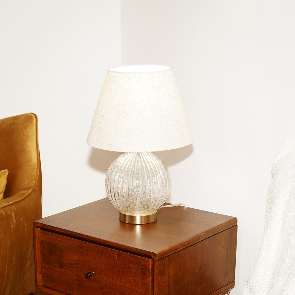 Serenity Round Ribbed Glass Lamp Base Clear Table Lamp Large Linen Shade