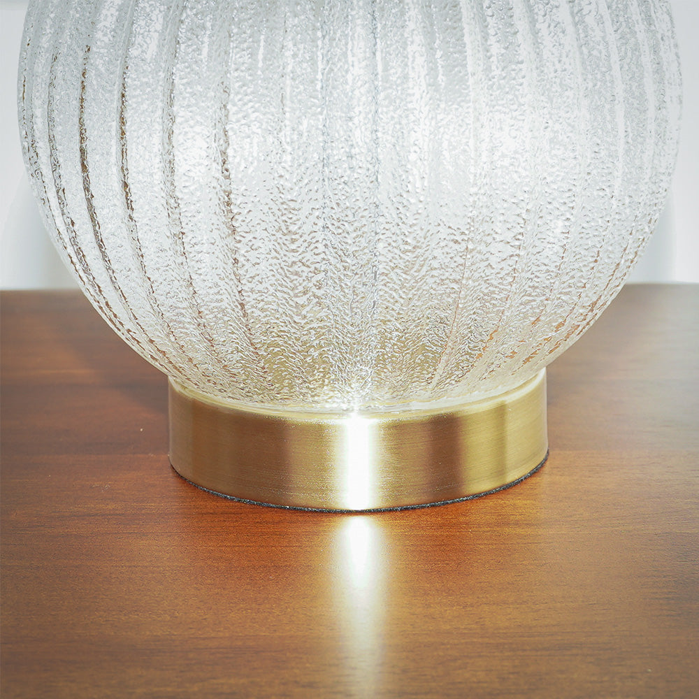 Serenity Round Ribbed Glass Lamp Base Clear Table Lamp Large Linen Shade