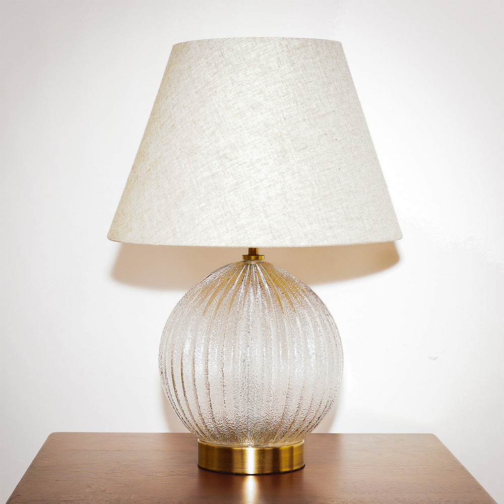 Serenity Round Ribbed Glass Lamp Base Clear Table Lamp Large Linen Shade