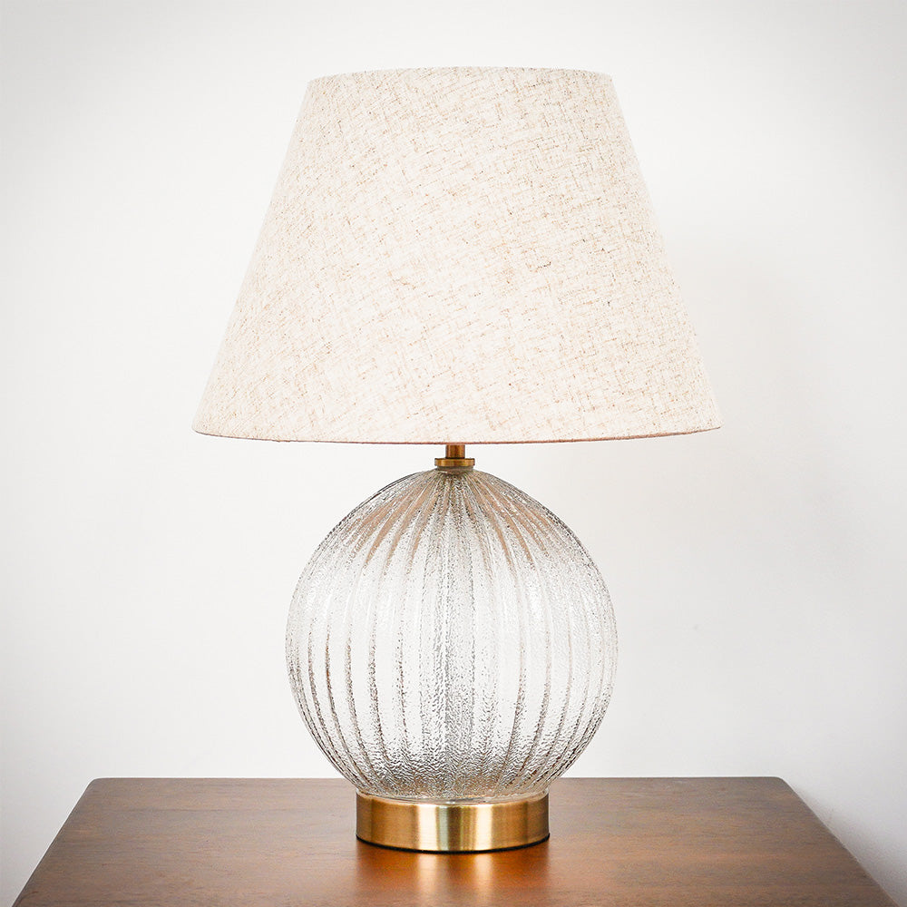 Serenity Round Ribbed Glass Lamp Base Clear Table Lamp Large Linen Shade