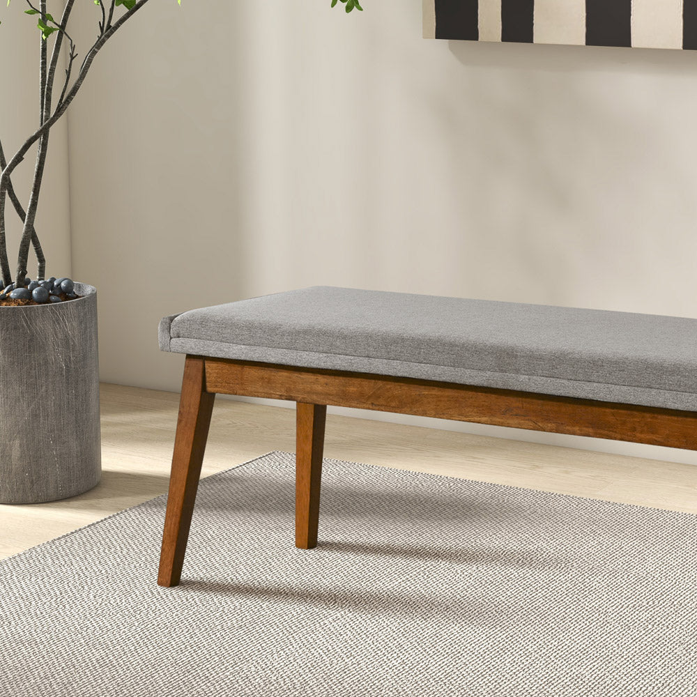 Sette Grey Linen Structured Weaving Fabric Bench - MidinMod