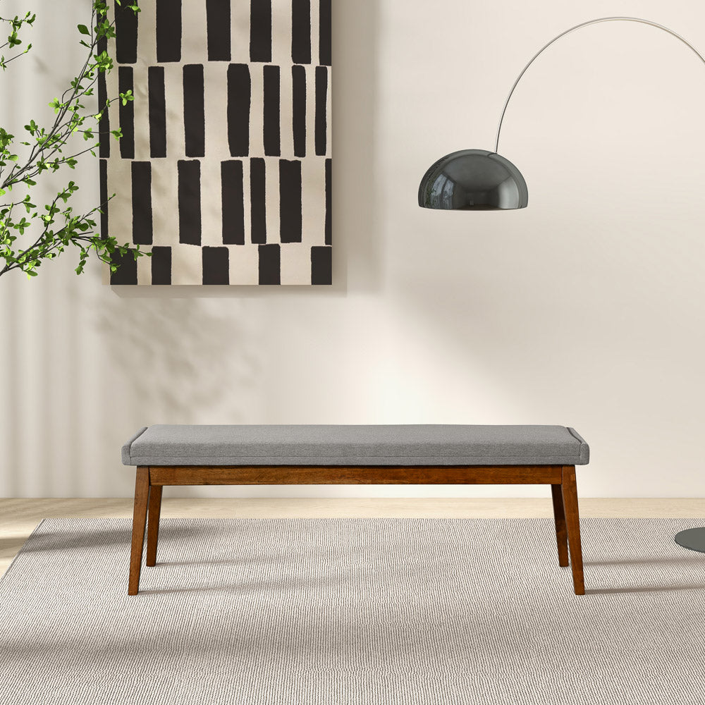 Sette Grey Linen Structured Weaving Fabric Bench - MidinMod