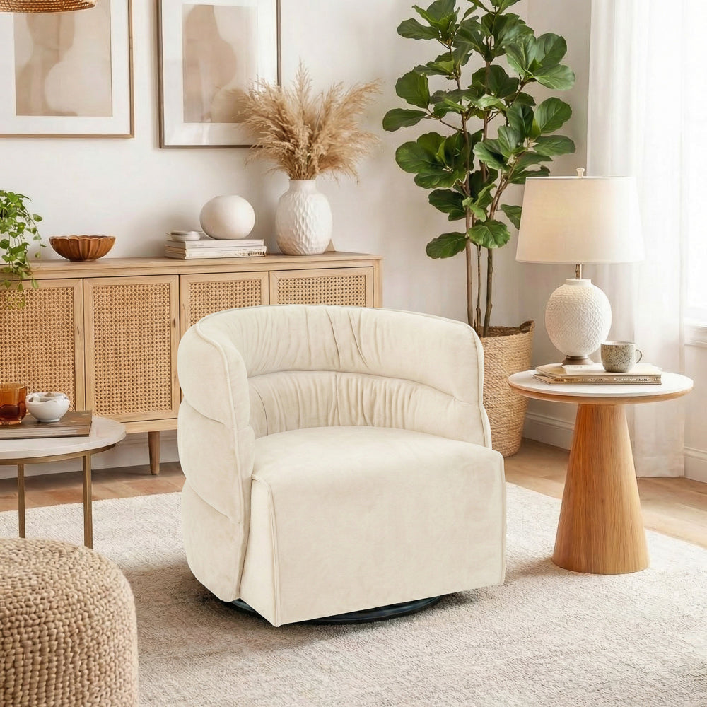 Shamrock Mid-Century Modern Cream Velvet Swivel Chair | MidinMod