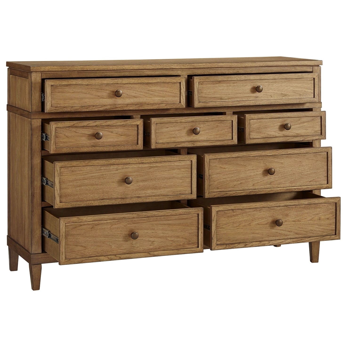 Sharlance 9-Drawer Dresser in Light Brown Hickory Wood | MidinMod