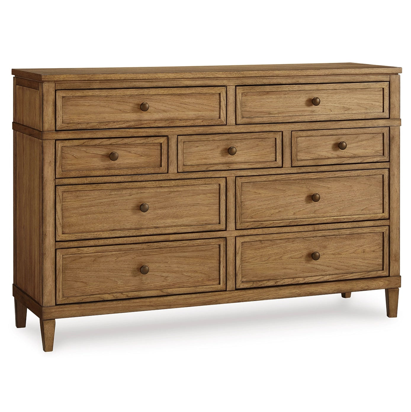 Sharlance 9-Drawer Dresser in Light Brown Hickory Wood | MidinMod