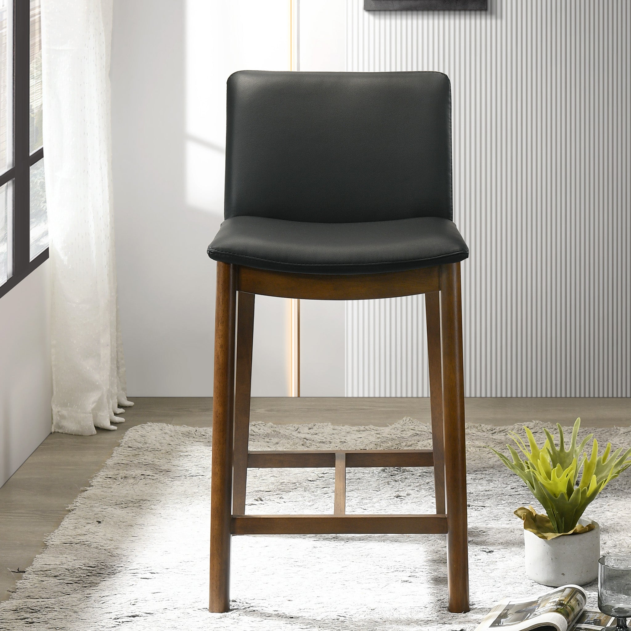 Sheldon Black Leather Counter Chair - MidinMod