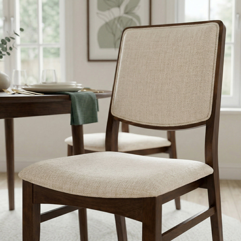 Sidera Japandi Solid Wood & Beige Fabric Dining Chair Set | MidinMod