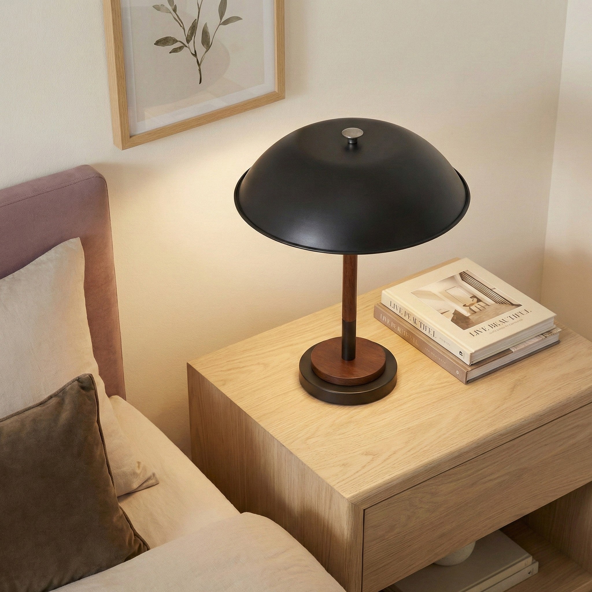 Sirius Black Umbrella Table Lamp with Walnut Wood Base | MidinMod