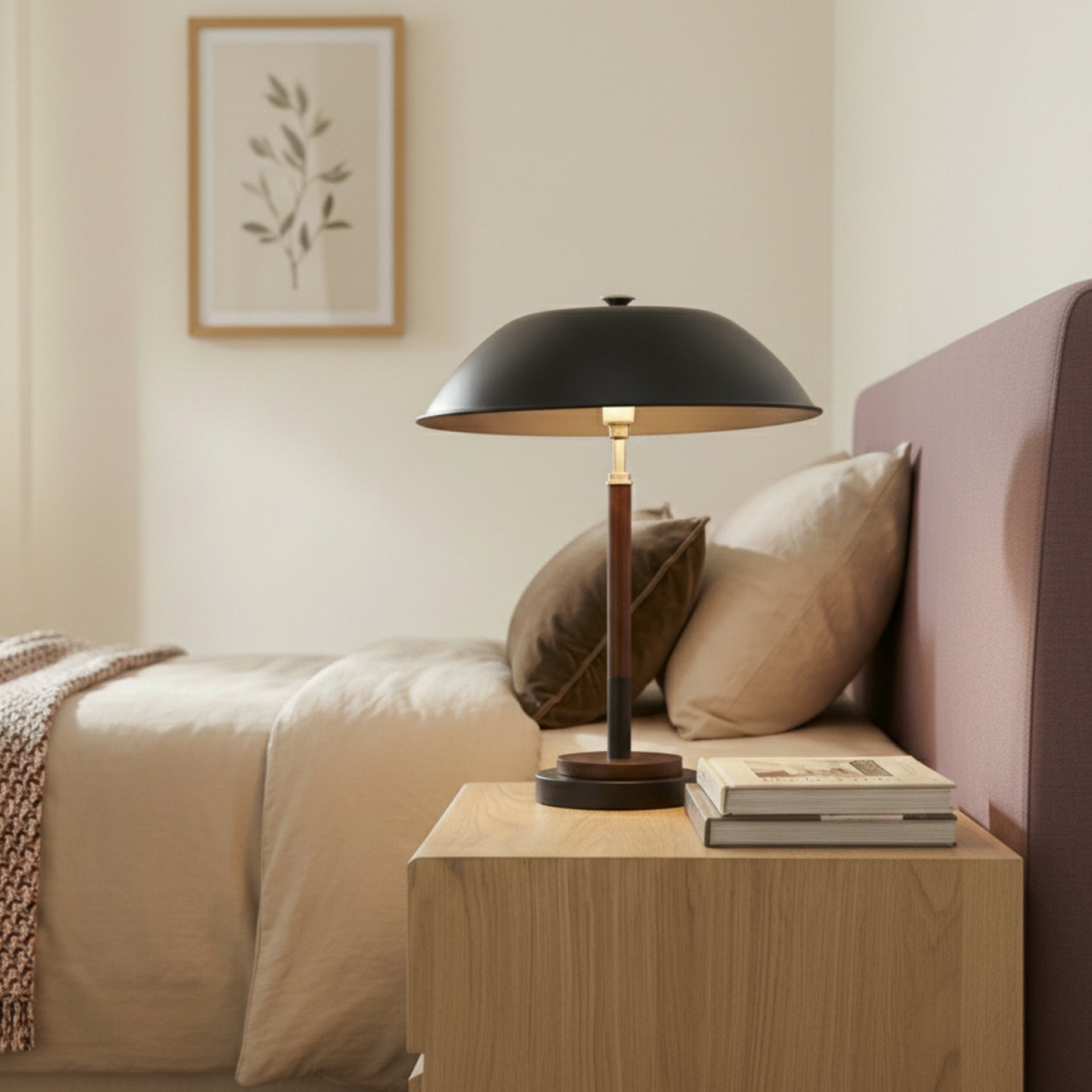 Sirius Black Umbrella Table Lamp with Walnut Wood Base | MidinMod