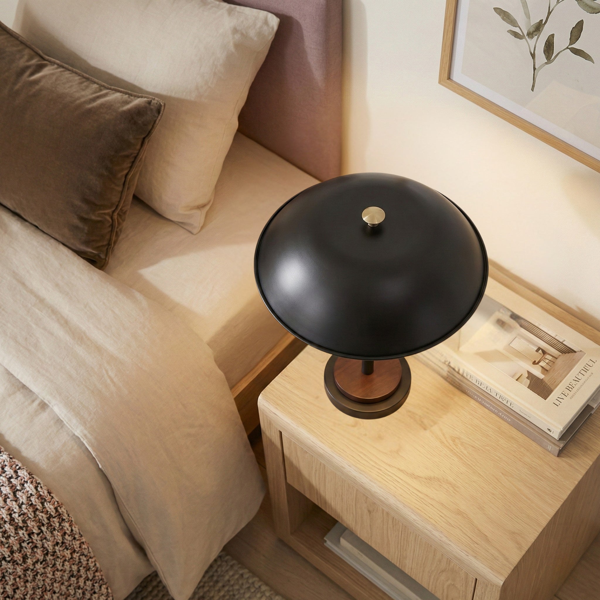 Sirius Black Umbrella Table Lamp with Walnut Wood Base | MidinMod