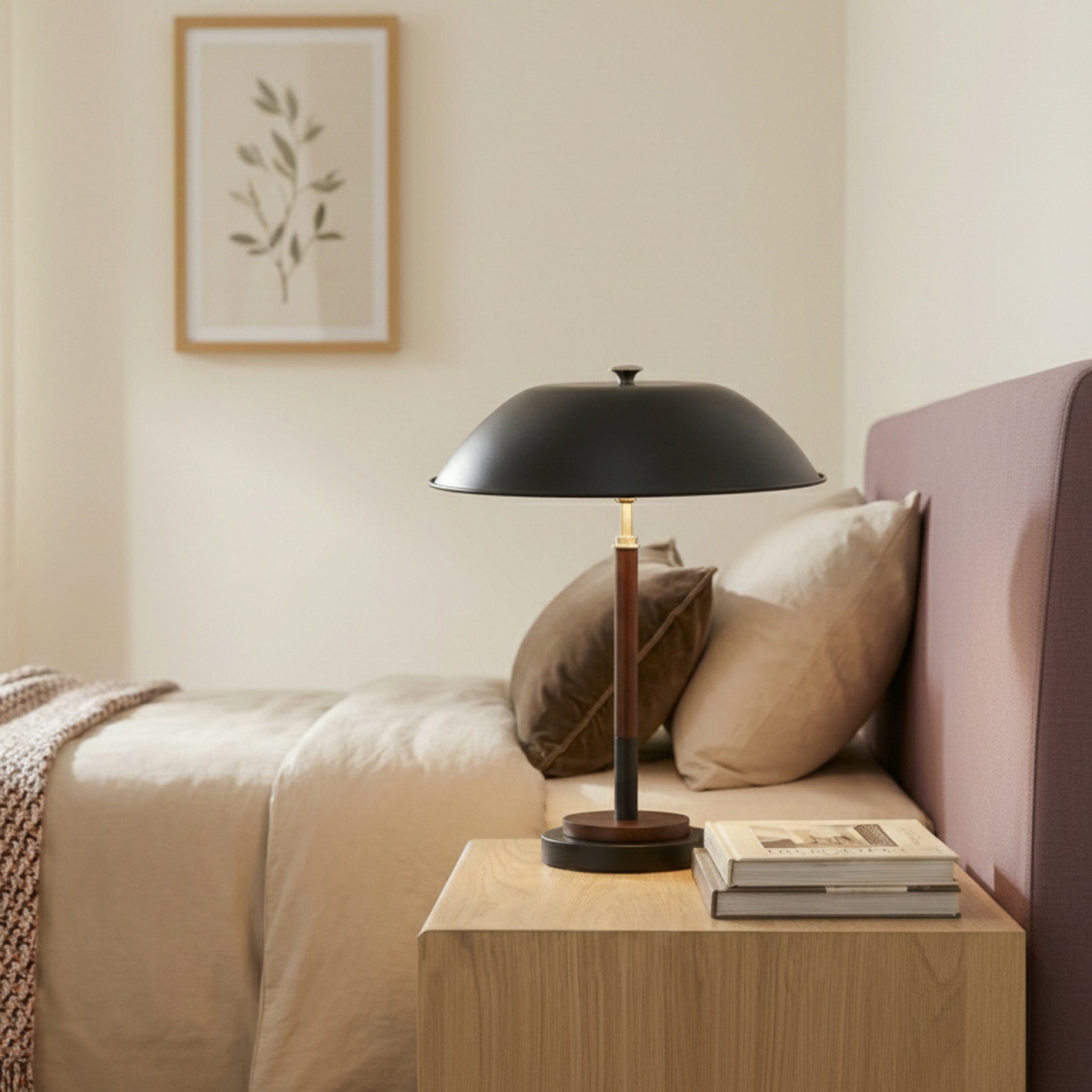 Sirius Black Umbrella Table Lamp with Walnut Wood Base | MidinMod