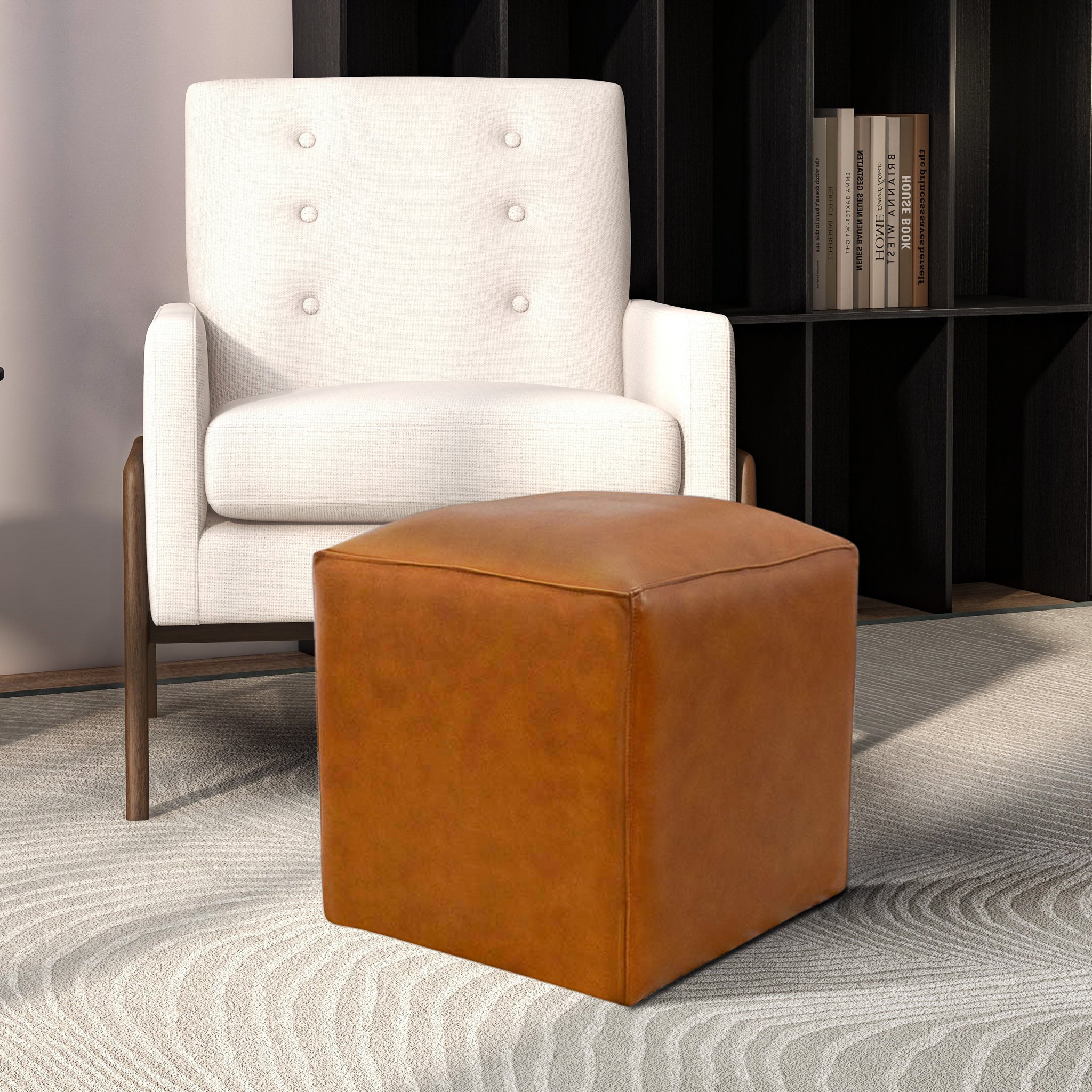 Sislo Tan Leather Ottoman - Mid In Mod