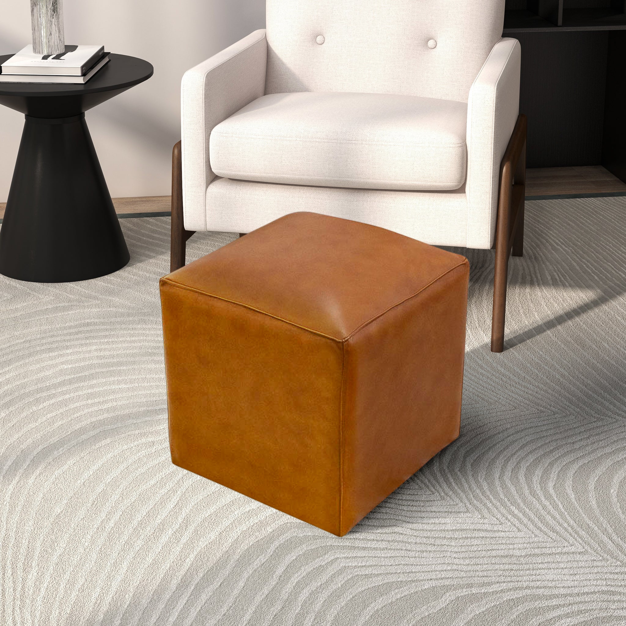 Sislo Tan Leather Ottoman - Mid In Mod