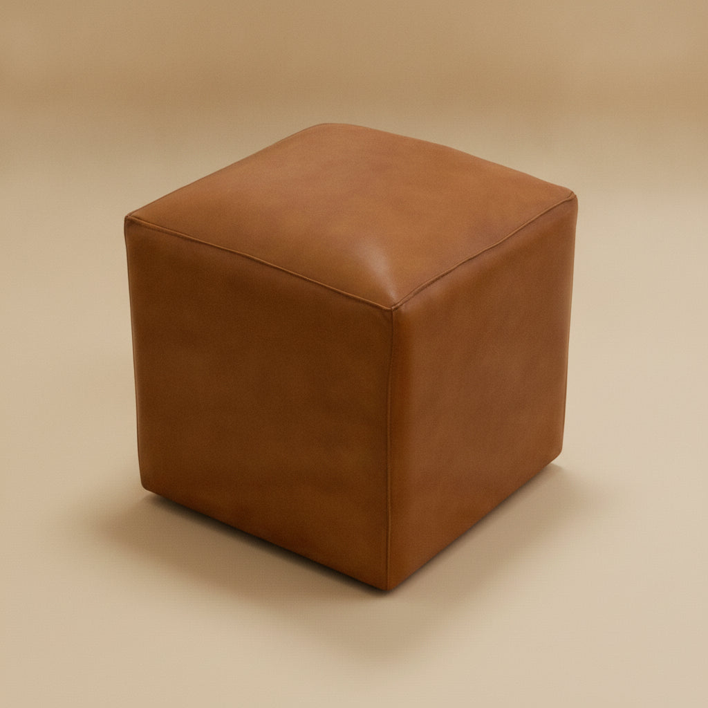 Sislo Tan Leather Ottoman - Mid In Mod