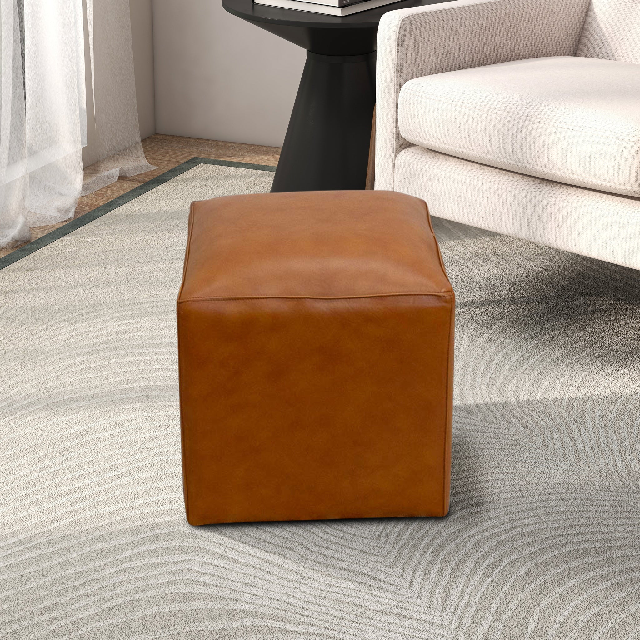 Sislo Tan Leather Ottoman - Mid In Mod