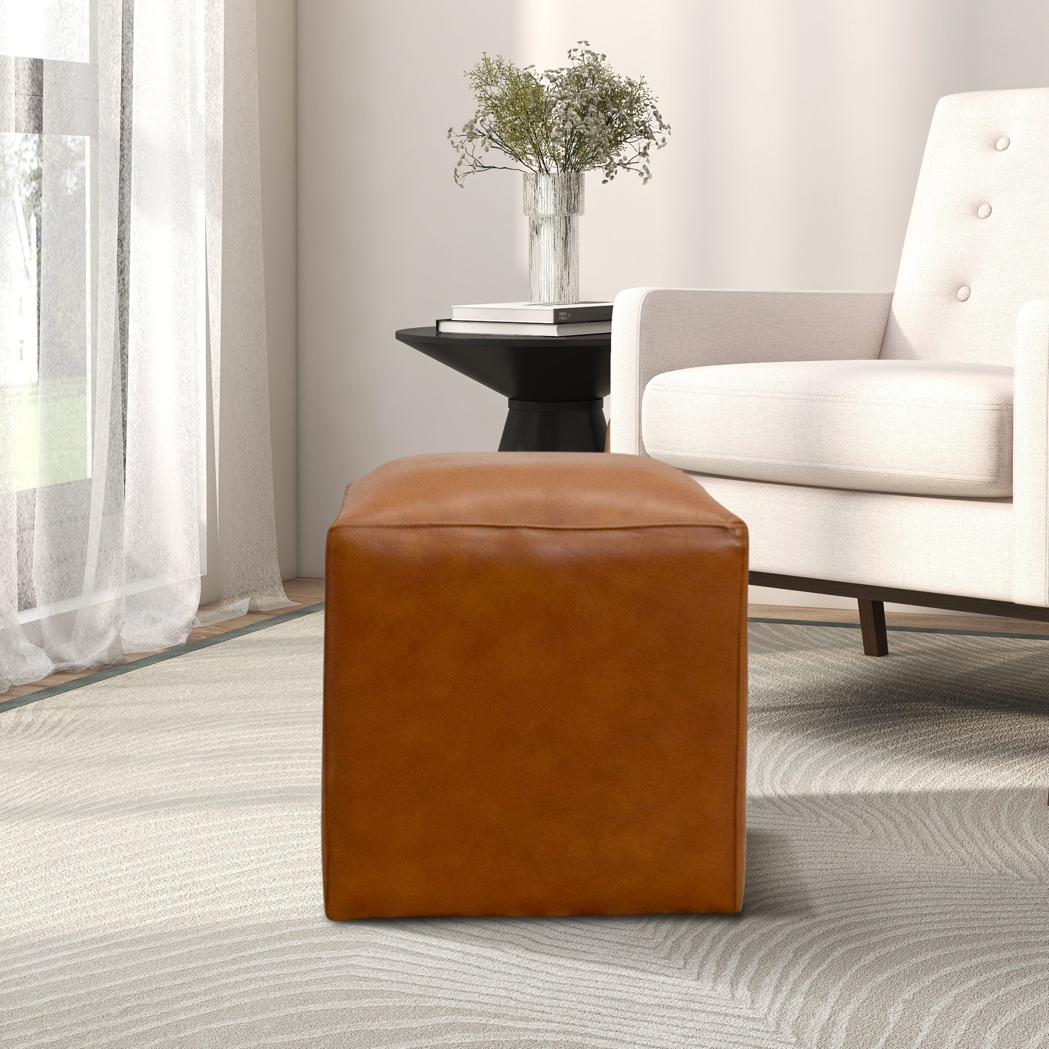 Sislo Tan Leather Ottoman - Mid In Mod