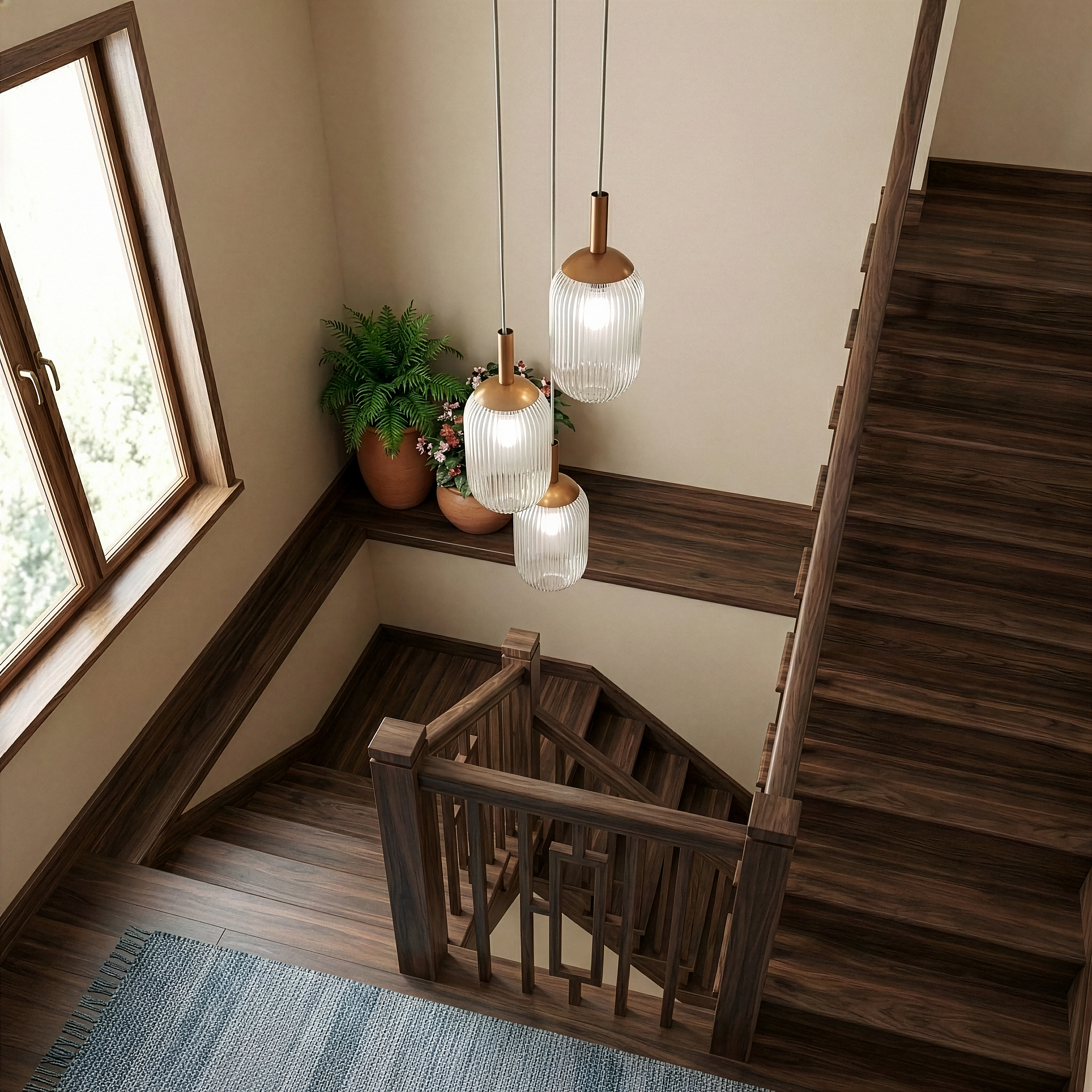 Solace 3-Light Pendant Lamp | Bronze and Clear Ribbed Glass | MidinMod