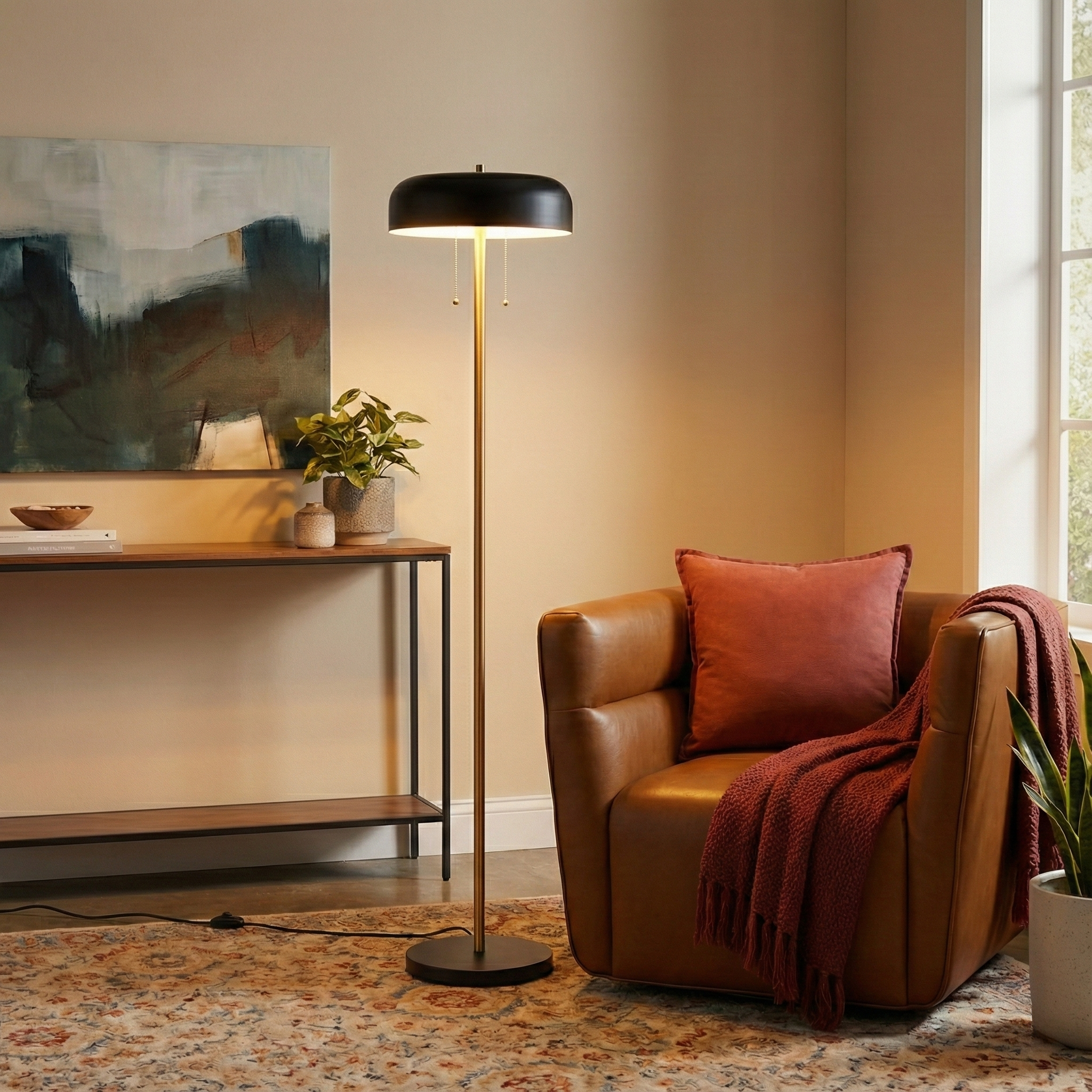 Spark Contemporary Floor Lamp with Dual-Tone Black and White Shade | MidinMod