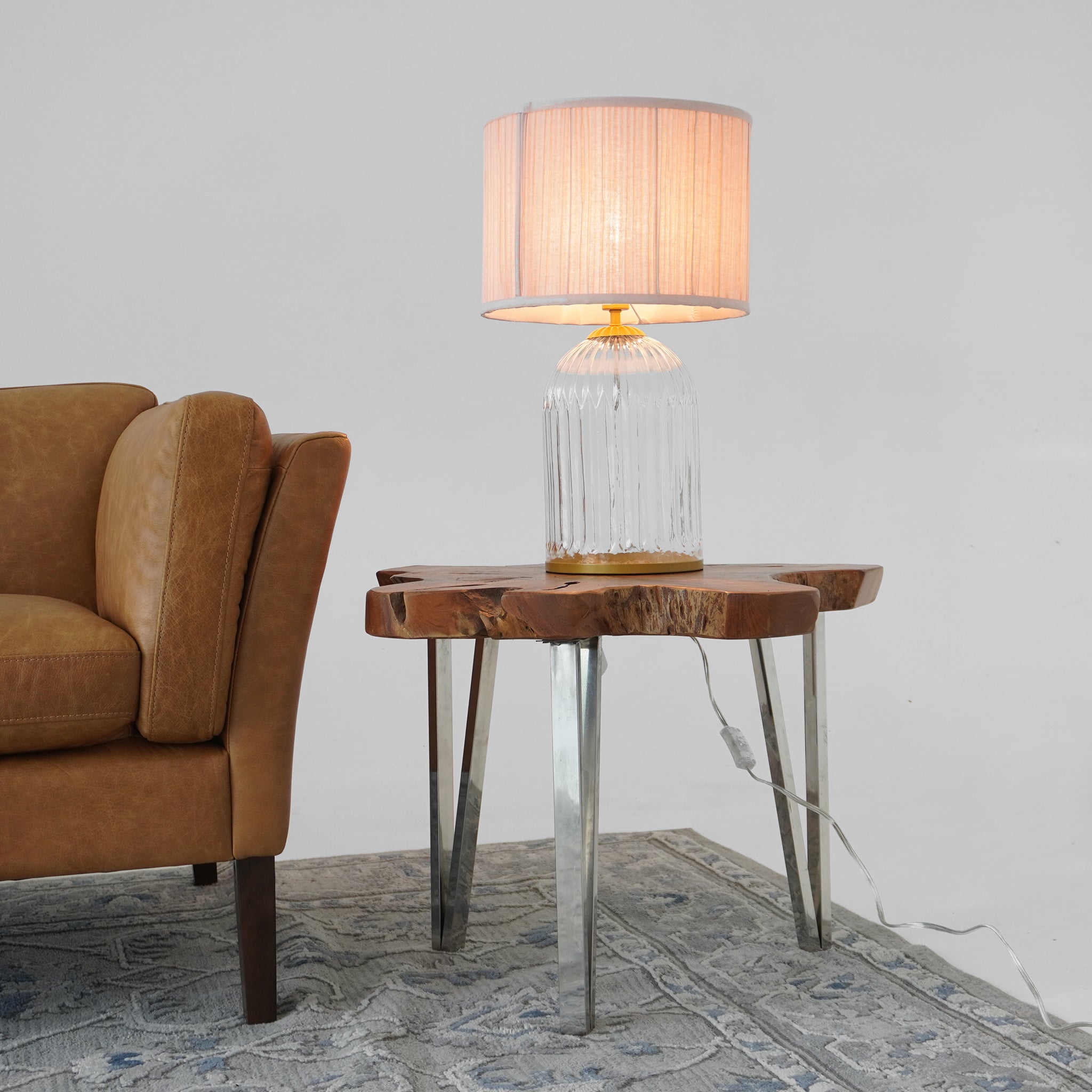 Starlight Gold Glass Table Lamp with Pink Shade