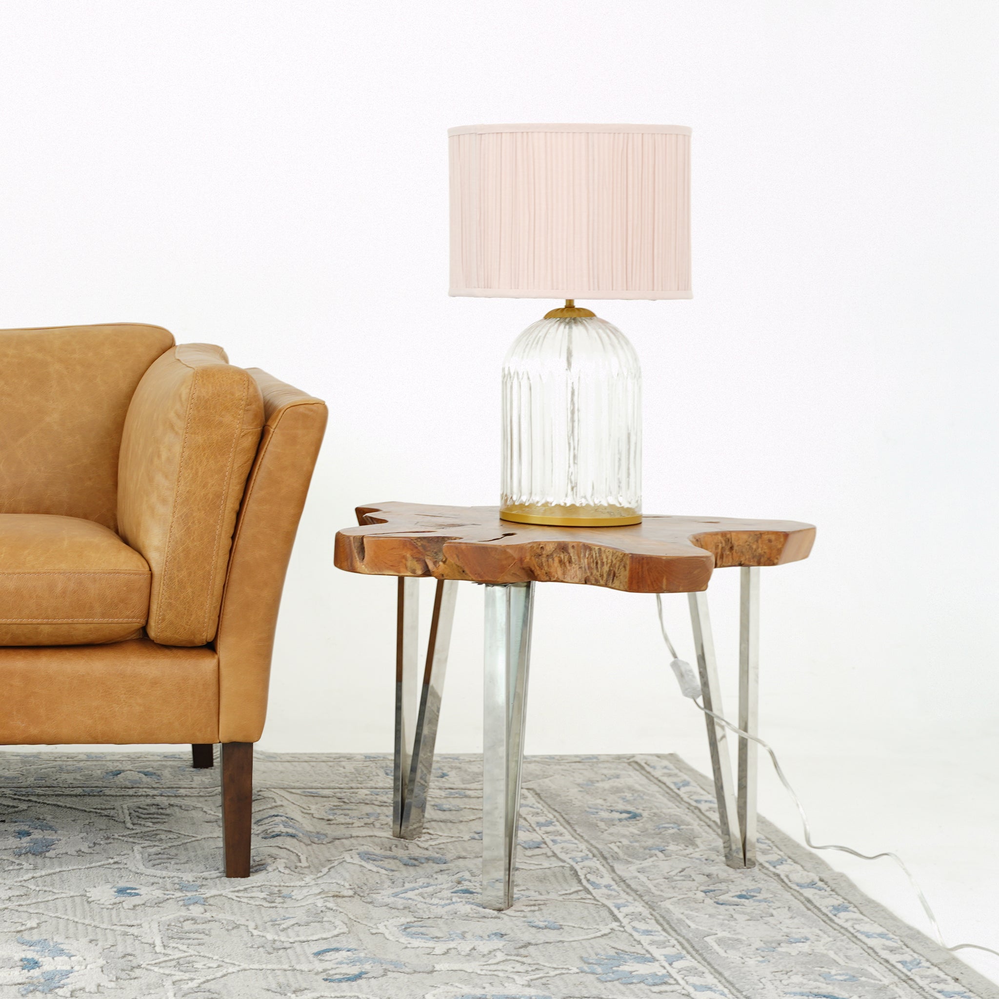 Starlight Gold Glass Table Lamp with Pink Shade