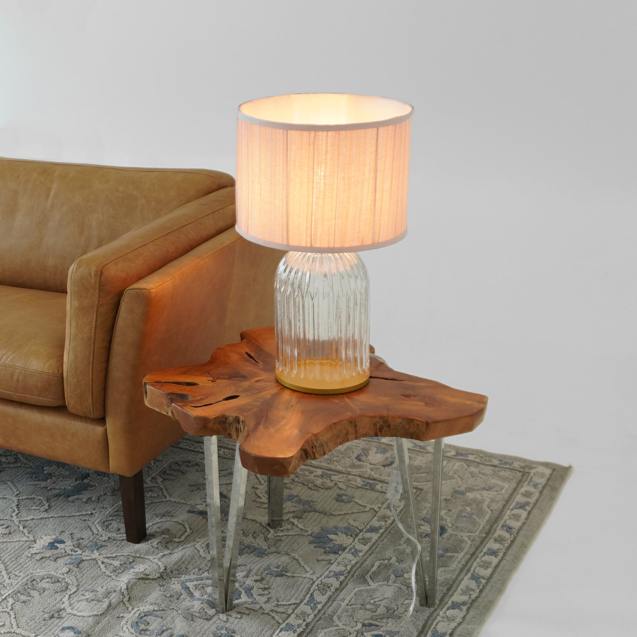 Starlight Gold Glass Table Lamp with Pink Shade