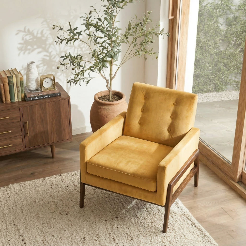 Stella Gold Velvet Lounge Chair | Mid-Century Tufted Seating | MidinMod
