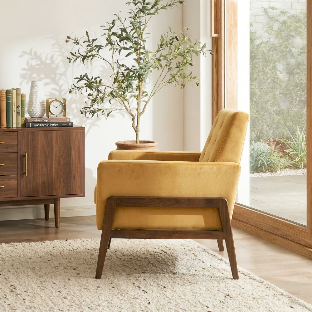 Stella Gold Velvet Lounge Chair | Mid-Century Tufted Seating | MidinMod