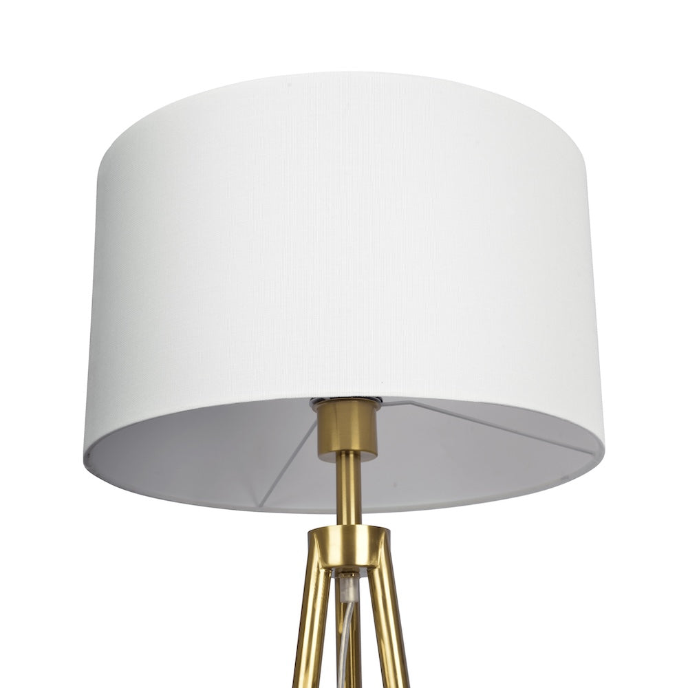 Sway Brassed Gold Floor Lamp with On/Off Switch Triple Legs White Fabric Shade