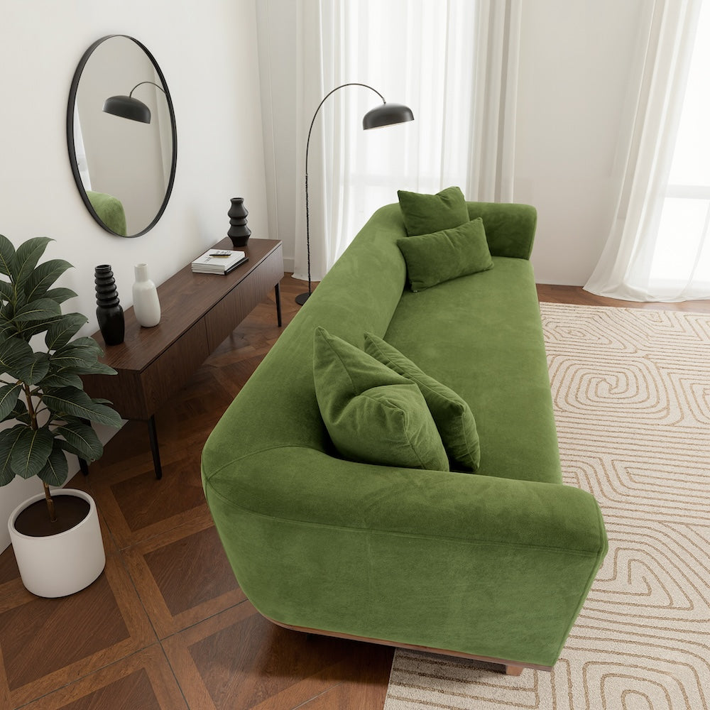 Tampa Minimalist Nordic Velvet Sofa with Solid Wood Legs & Loose Pillows - MidinMod