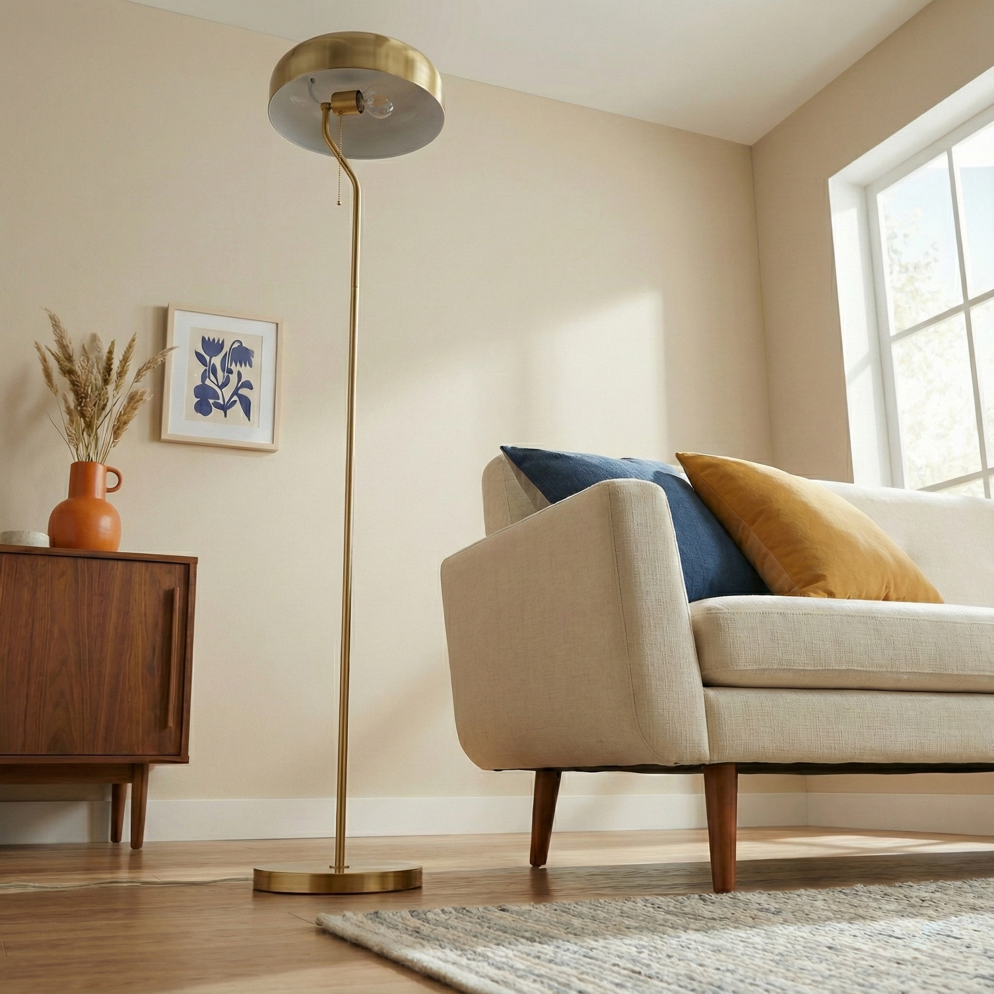 Tango Contemporary Floor Lamp with Dual-Tone Gold and White Shade | MidinMod