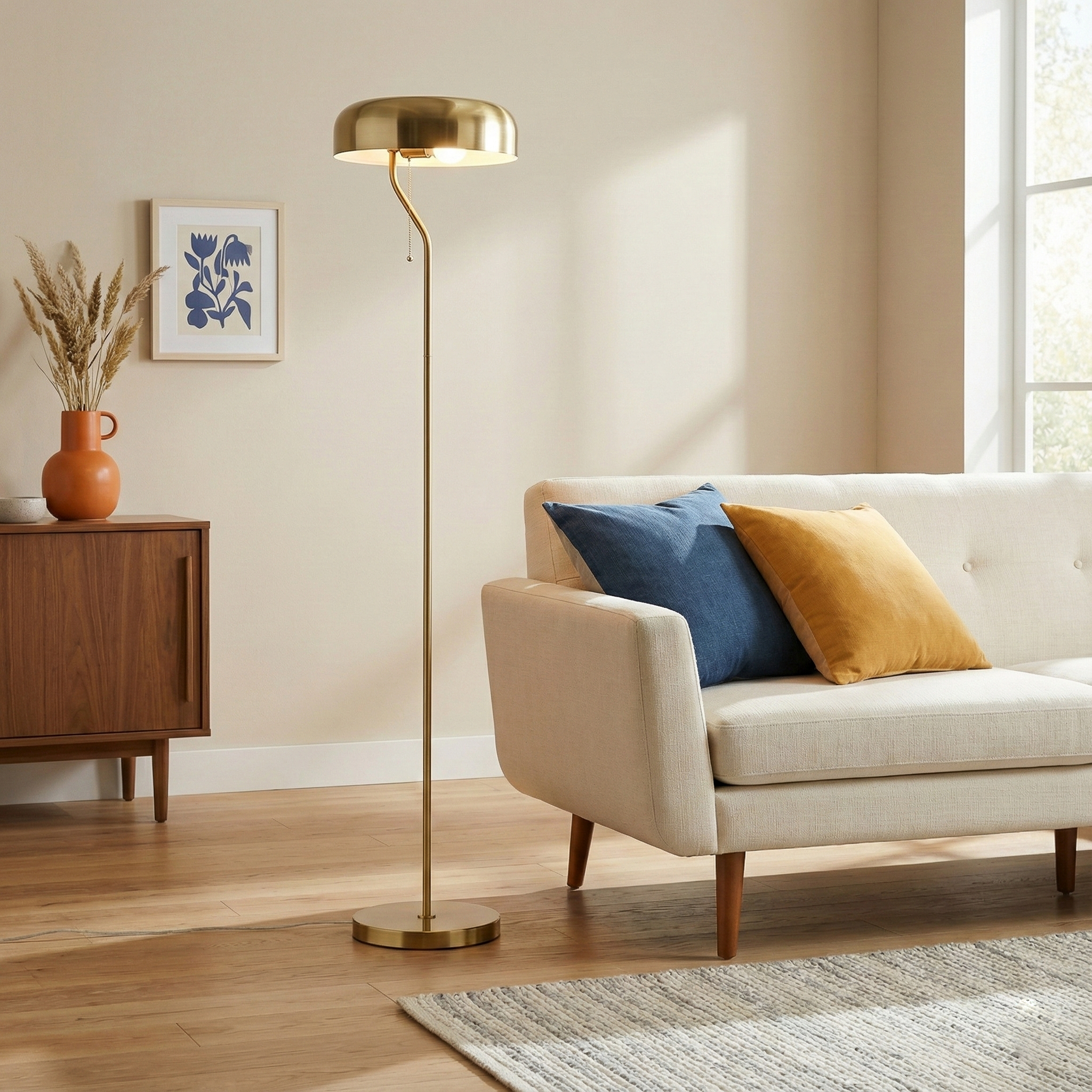 Tango Contemporary Floor Lamp with Dual-Tone Gold and White Shade | MidinMod