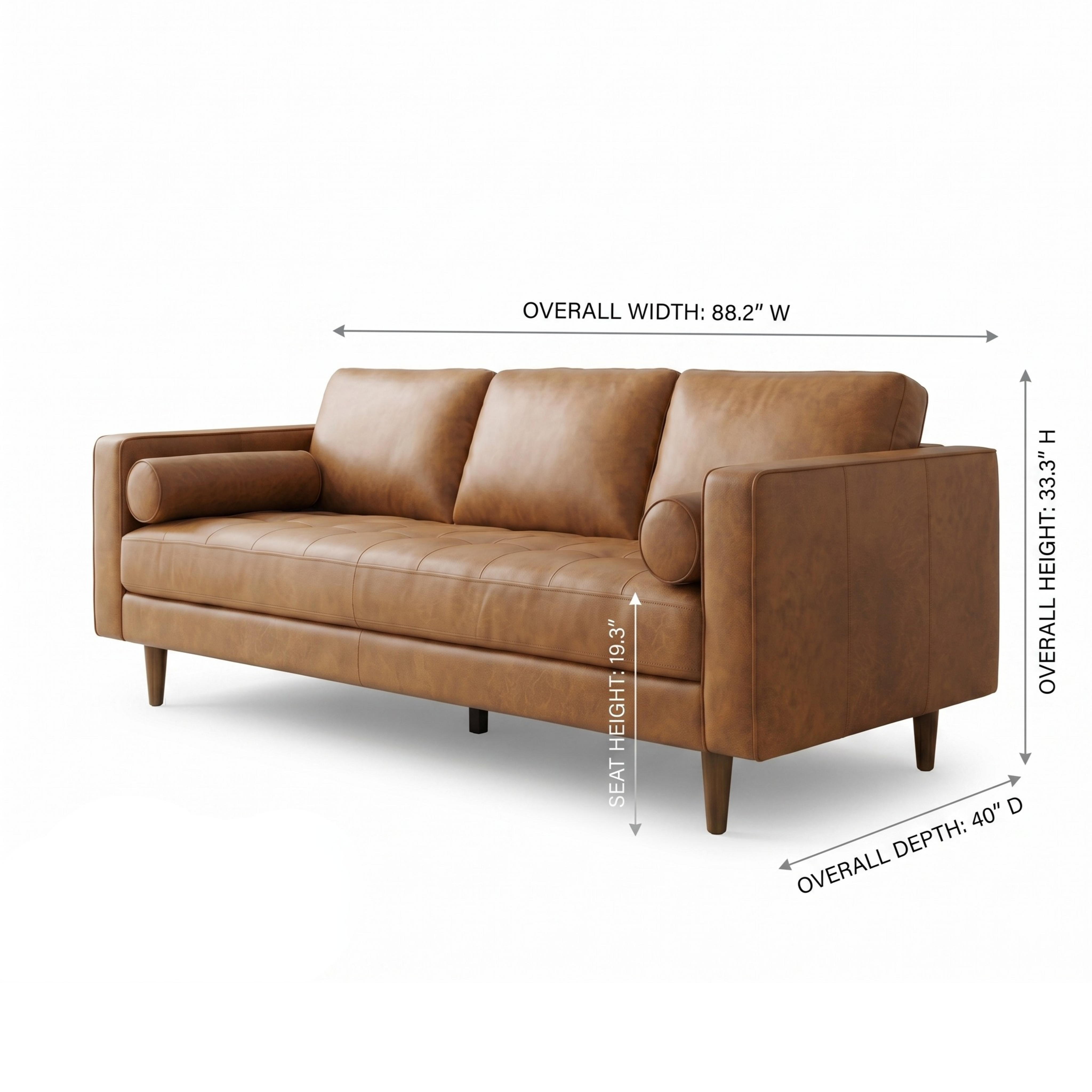 Tessa Mid-Century Modern Genuine Tan Leather Sofa | Italian Craftsmanship | MidinMod