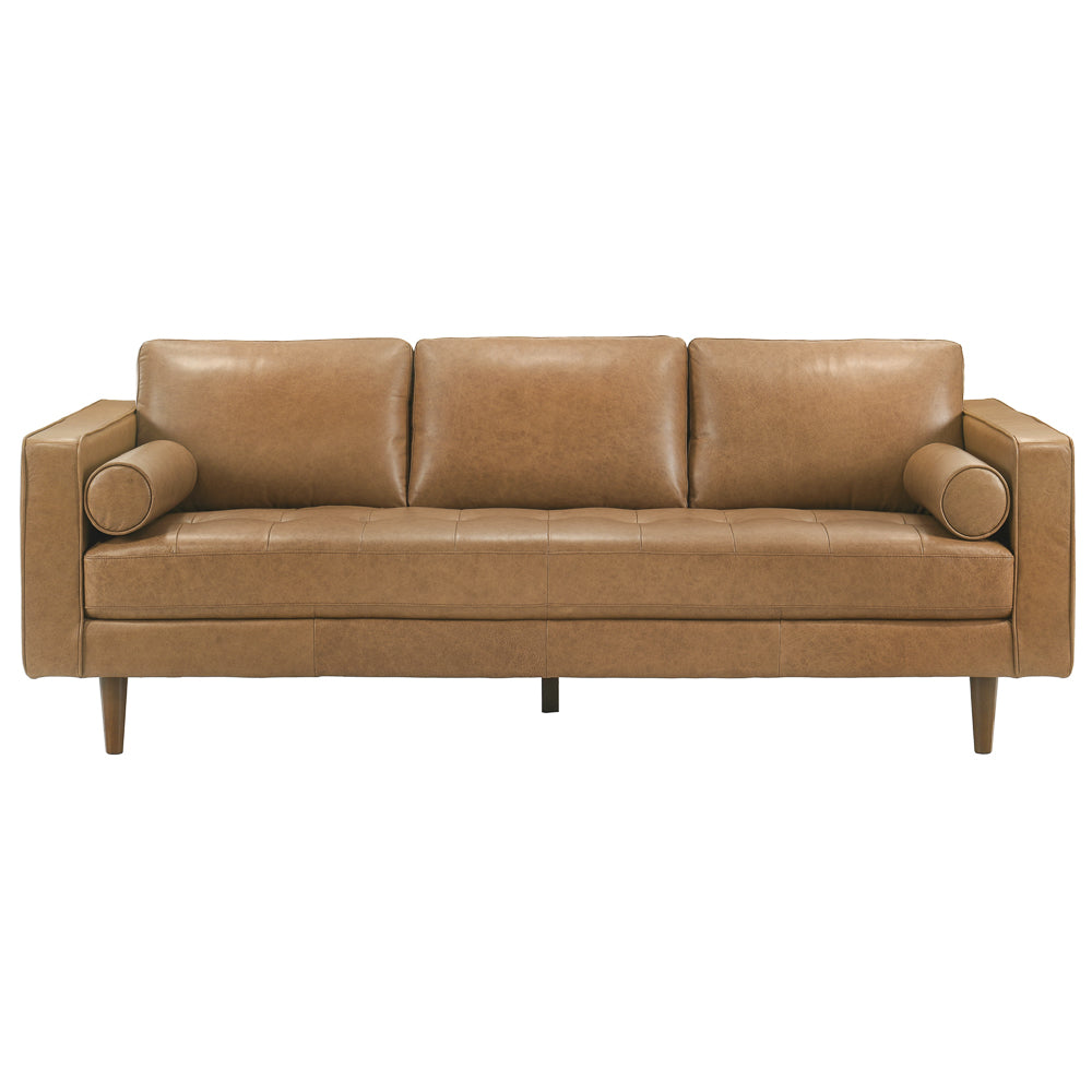Tessa Mid-Century Modern Genuine Tan Leather Sofa | Italian Craftsmanship | MidinMod