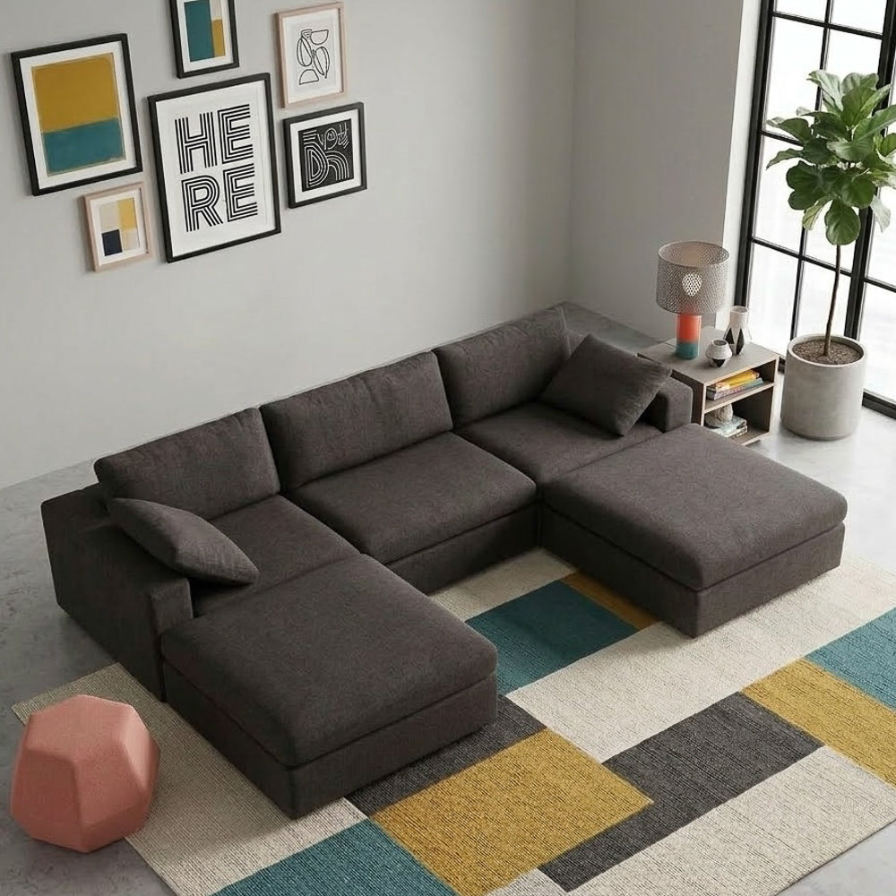 Texas Dark Gray Modern Modular 5-Piece Sofa With Two Ottoman | MidinMod