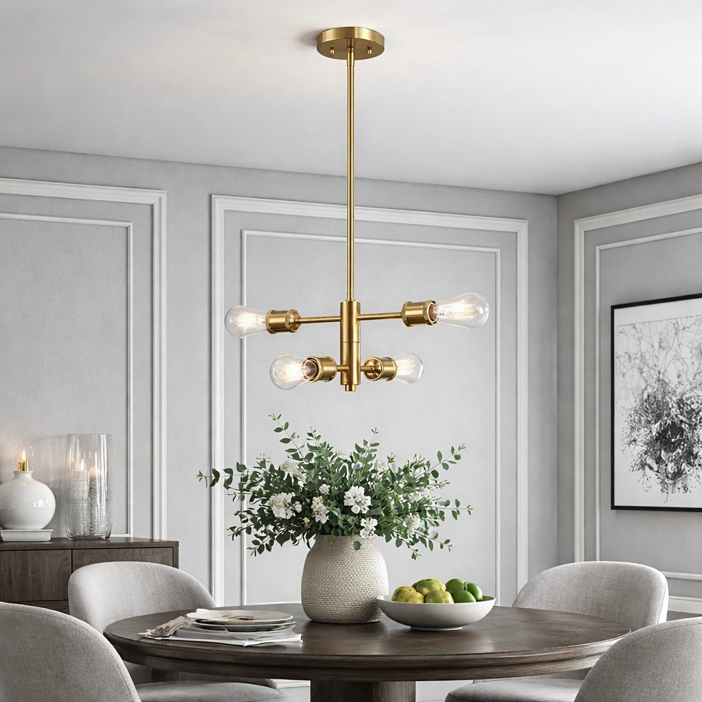 Trellis 4-Light Modern Gold Chandelier | Vintage-Inspired Pendant Fixture | MidinMod