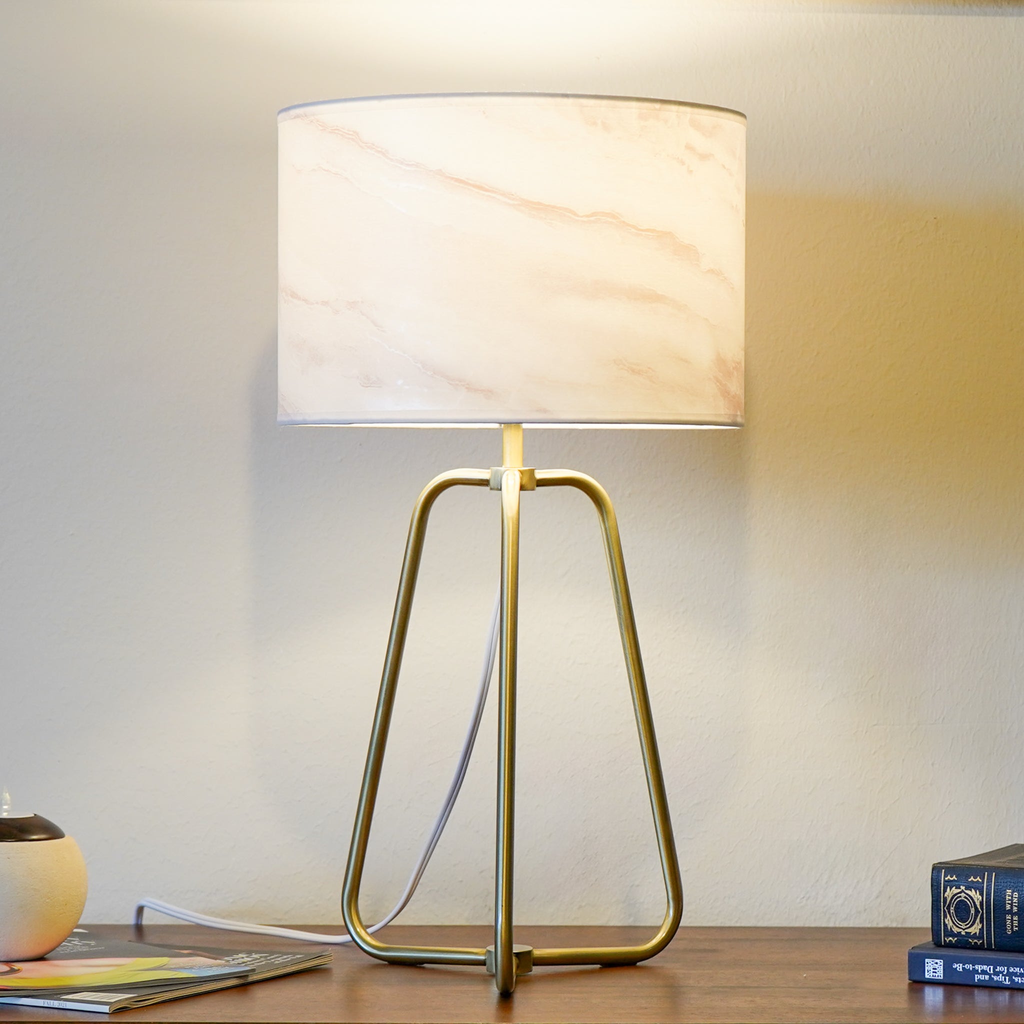 Triton Marble Lampshade Table Lamp - Bronze